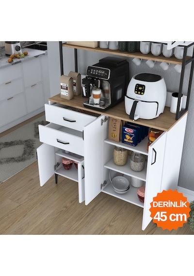Rani Je213 Kahve Köşesi Çok Amaçlı Dolap 8 Kapaklı 2 Çekmeceli Raflı Kiler Mutfak Dolabı Beyaz - Sepet Ceviz Rani Je213 Kahve Köşesi Çok Amaçlı Dolap 8 Kapaklı 2 Çekmeceli Raflı Kiler Mutfak Dolabı Beyaz - Sepet Ceviz