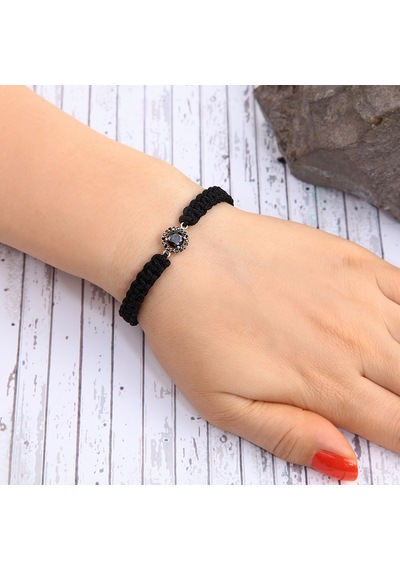 Kuyumcudukkani "tektaş"makrome İpli Bileklik- 40052-w-w-blk Beyaz