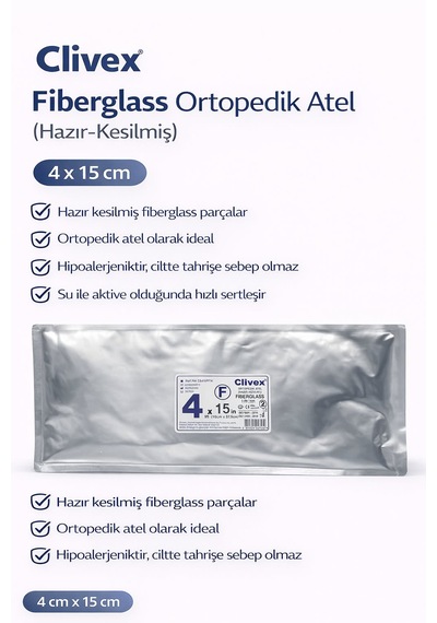 Clivex Fiberglass Ortopedik Atel Hazır Kesilmiş Hızlı Sertleşen, Hipoalerjenik, Profesyonel Medikal Hazır Atel Clivex Fiberglass Ortopedik Atel Hazır Kesilmiş Hızlı Sertleşen, Hipoalerjenik, Profesyonel Medikal Hazır Atel