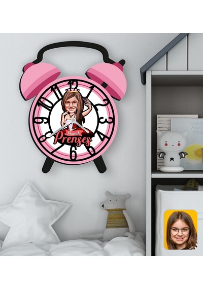 Bk Gift Kişiye Özel Prenses Karikatürlü Retro Çalar Saat Tasarımlı Kabartma Figürlü Ahşap Çocuk Duvar Saati-1, Ev Dekoru, Çocuk Odası Aksesuar