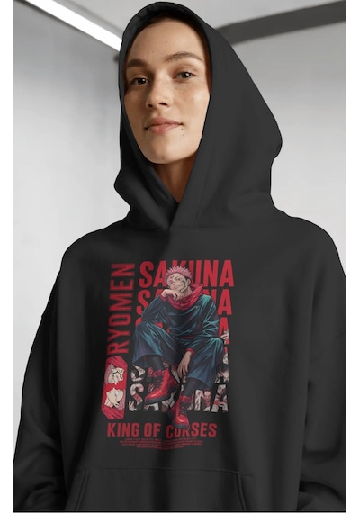 Sevbano Ryomen Sukuna Jujutsu Kaisen Anime Ön Baskılı Unisex Oversize Pre Siyah