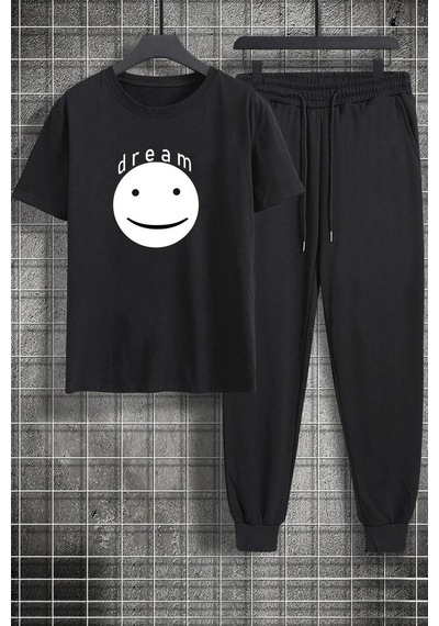 Uyguntarz Unisex Dream Baskılı 2'li Eşofman Takımı Siyah