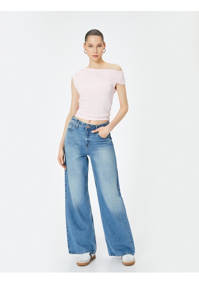 Koton Tek Omuz Üst Omzu Açık Drapeli Slim Fit Pamuklu Pembe 4sal30227ık Gül