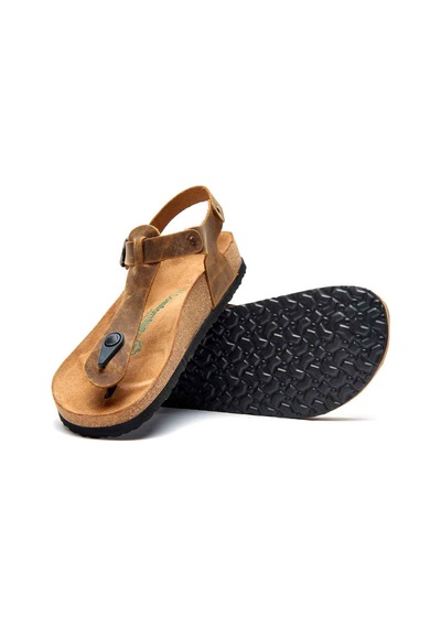 Comfortfusse Gerda - Kadın Ortopedik Hakiki Deri Sandalet Taba Yağlı Deri