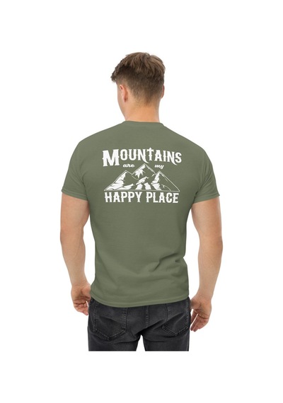 Wildstyle Mountains Are My Happy Place Dağcı Doğa Kamp Baskılı Unisex Pamuklu Tişört Haki