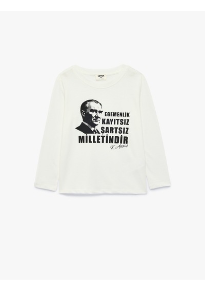 Koton Atatürk Baskılı Bisiklet Yaka Uzun Kollu Pamuklu Tişört Ekru 7wkg10707ak Koton Atatürk Baskılı Bisiklet Yaka Uzun Kollu Pamuklu Tişört Ekru 7wkg10707ak