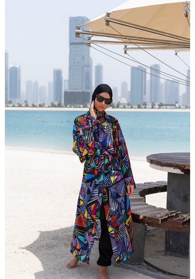 Remsa Mayo Remsa Tesettür Mayo Üzerine Tek Kaftan Kimono Pareo Rp020 Alina Siyah