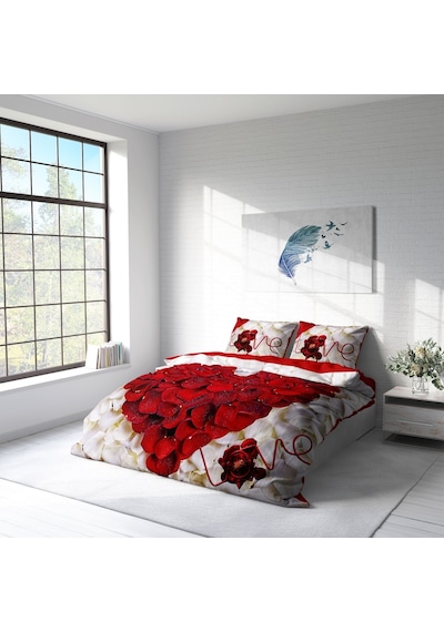 Monohome Heart Rose 3D Pamuk Saten Çift Kişilik Nevresim Takımı Çok Renkli