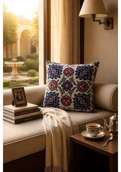 Premium Goblen Nakış Kırlent Kılıf 40 Cm X 40 Cm - 1 Adet Acı Kahverengi