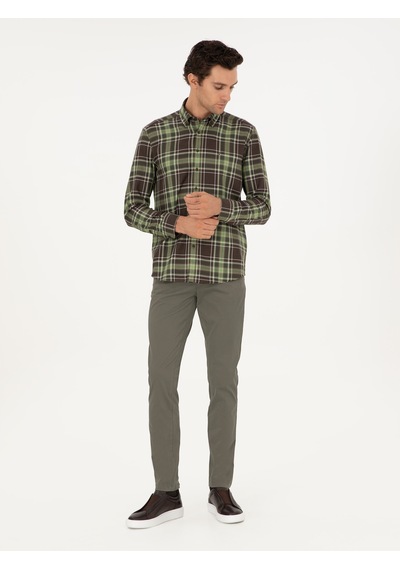 Cacharel Haki Slim Fit Pamuk Karışımlı Kanvas Pantolon Yesıl