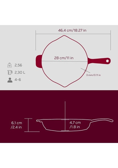 Lava Metal Premium Serisi - Döküm Kızartma Tavası, Yuvarlak, 28 Cm, Majolik Mor Diğer