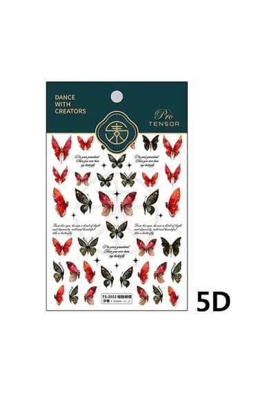 5d Kabartmalı Kırmızı Kelebek Tırnak Stıcker