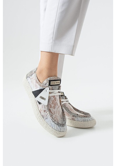 Dericia Shoes Rush Hakiki Deri Rahat Dantel Detaylı Tüllü Kadın Sneaker Beyaz