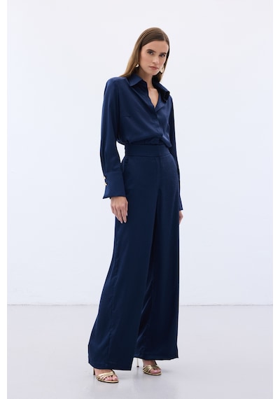 Sateen Jakarlı Pantolon - Lacivert-136611 Lacivert