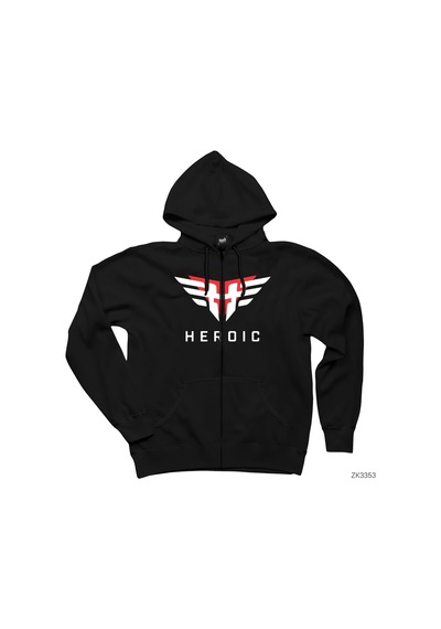 Heroic Siyah Fermuarlı Kapşonlu Sweatshirt