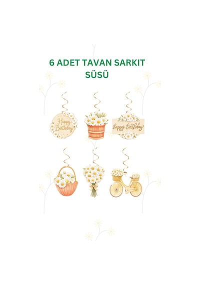 Papatya Temalı Doğum Günü Parti Seti İyi Ki Doğdun Banner, Tavan Sarkıt, Gözlük, Pasta Süsü Ve Mısır Kutusu Sarı