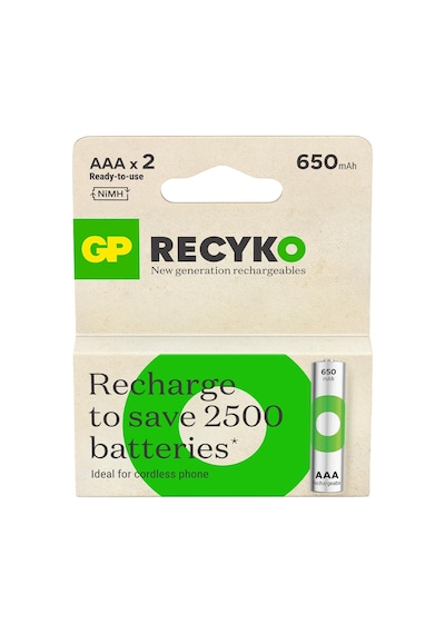 Gp Batteries Recyko 650 Aaa İnce Kalem Ni-mh Şarjlı Pil, 1.2 Volt, 2&apos Li Kart