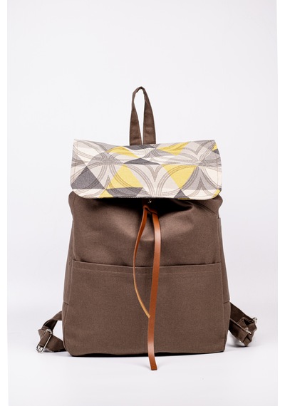 Fabric Craft Bag Sırt Çantası Duck Kumaş Kapaklı 38x40 Cm Kahverengi