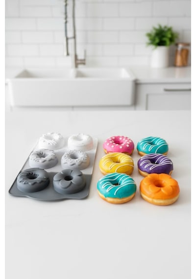 6'lı Silikon Donut Kalıbı Kek Kalıbı Ve Kurabiye Kalıp Seti Çok Amaçlı Pişirme Kalıbı Grı