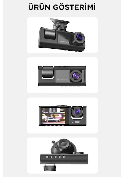 Ta-01 Siyah 1080p Araç İçi 3 Kameralı Lcd Ekranlı Gece Görüşlü , G-sensör , Geri Görüş Kamera