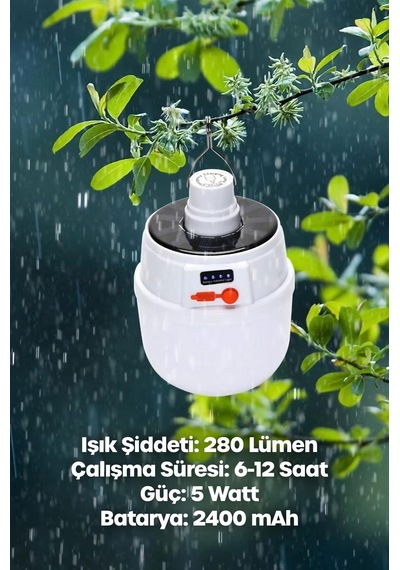 Şarjlı Solarlı Kamp Lambası 5 Modlu Orta-yüksek Işık Sos Askılı Işıldak Kamp El Feneri 47724 Beyaz