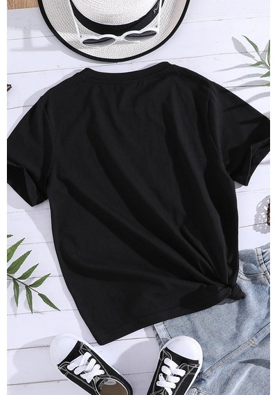 Uyguntarz Çocuk Kafadar Ayılar Baskılı Pamuklu Tshirt Siyah