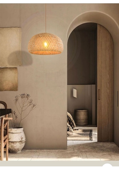 Nordic Tasarım Bamboo Avize Hasır Avize 1.sınıf Kalite Naturel Ferahlık Katar Kahve