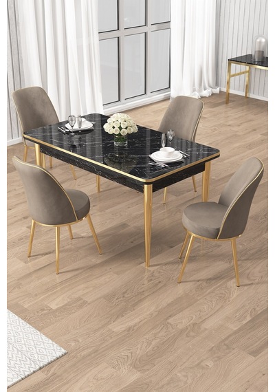 Canisa Rewa Serisi 70x110 Sabit Siyah Mermer Desen Gold Detay Masa Takımı Ve 4 Cappucino Sandalye Masa Siyah Mermer Sandalye Cappucino Gold Ayak Canisa Rewa Serisi 70x110 Sabit Siyah Mermer Desen Gold Detay Masa Takımı Ve 4 Cappucino Sandalye Masa Siyah Mermer Sandalye Cappucino Gold Ayak