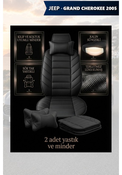 Jeep Grand Cherokee 2005 Uyumlu Premium Lüks Siyah Renk 2 Adet Minder Ve Yastık