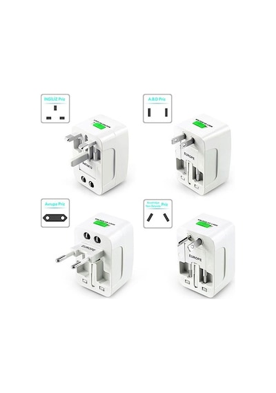 Akım Korumalı Çevirici Dönüştürme Seyahat Adaptörü Ve 2 Usb Çıkış