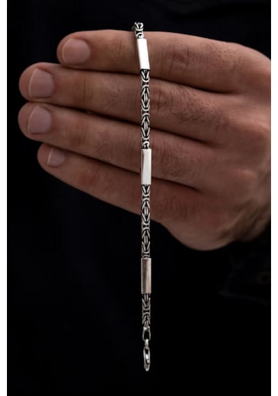 Kare Parçalı Erkek Kral Gümüş Bileklik Künye 3.5mm Orta Kalınlıkta