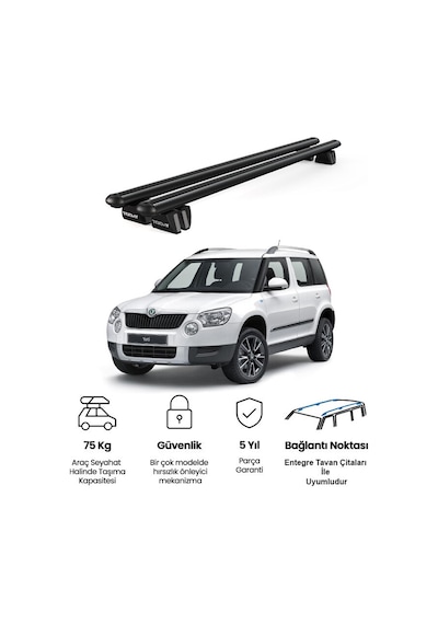Pençe Skoda Yeti Ara Atkı 2010-2017 Uyumlu Siyah Ara Atkı Port Bagaj Tavan Barı