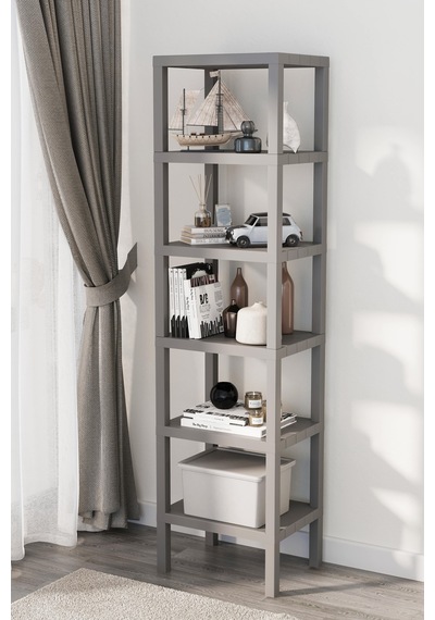Shelf 6 Katlı Düzenleyici Plastik Raf Ünitesi Gri, Kitaplık, Mutfak, Banyo Rafı Dolabı Gri