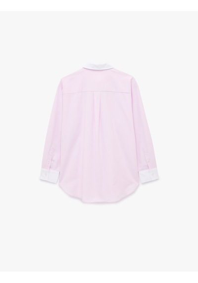 Koton Düğmeli Slim Fit Klasik Yaka Renk Bloklu Uzun Kollu Gömlek Pınk Strıpe 7wak60049uw Pembe Çizgili
