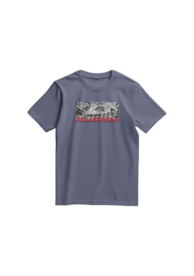 Unisex Kısa Kollu Falastinian Ve Zincirli Gözler Baskılı Tişört S - 2xl T300029 Koyu Gri