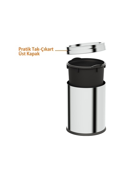 3 lt Tam Ürün Adını "Aqua Bagno Basic Çöp Kovası - Çemberli Tip - 3 L - Parlak Krom - 35.99.57.05.01