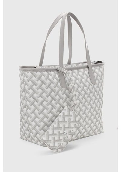 Housebags Cüzdan Aksesuarlı Gri Geometrik Desenli Büyük Kapasiteli Suya Dayanıklı Shopper Çanta 282 GRİ