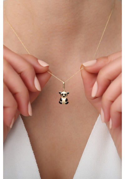 14 Ayar Altın Panda Figürlü Minimal Kolye Sarı Altın