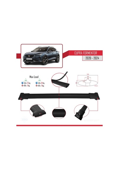 Cupra Formentor 2020 Ve Sonrası İle Uyumlu Fly Model Ara Atkı Tavan Barı Siyah 3 Adet Bar