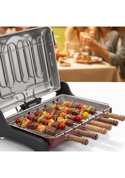 Ab670 1200w Kırmızı Elektrikli Izgara, Kokusuz &amp Dumansız Mangal, Barbekü, 6 Adet Krom-nikel Kaplama Şiş Diğer