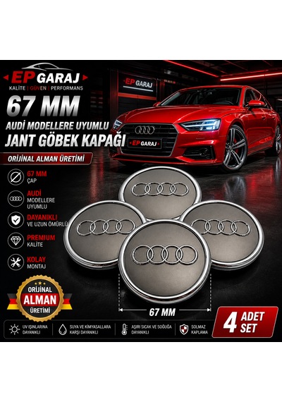 Audi Modellere Uyumlu 67 Mm Jant Göbek Kapağı 4 Adet Set Orijinal Alman Üretimi