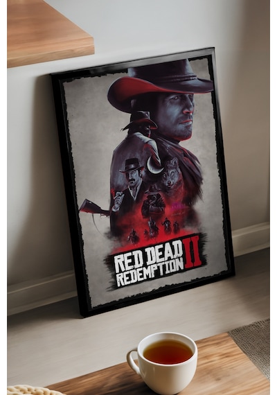 Red Dead Redemption Siyah Ahşap Çerçeveli Poster, Dekoratif Oyun Duvar Tablosu