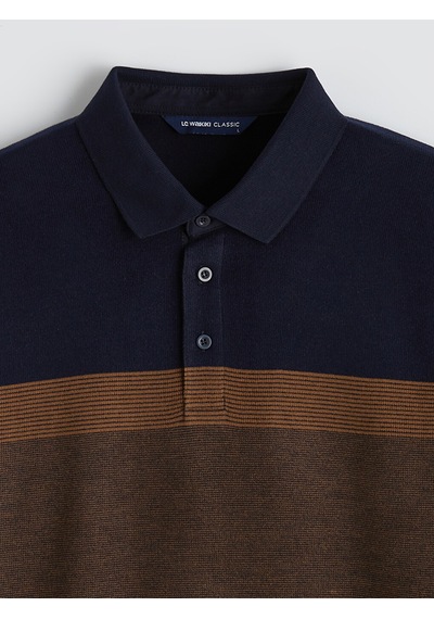 Lcwaıkıkı Classic Kahverengi Polo Yaka Renk Bloklu Erkek Sweatshirt