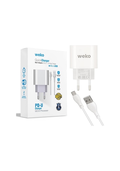 Weko Wk-21441 Pdu Qc 3.4 Amper Şarj Başlık Adaptörü + 70 Cm Mıcro Usb Kablo