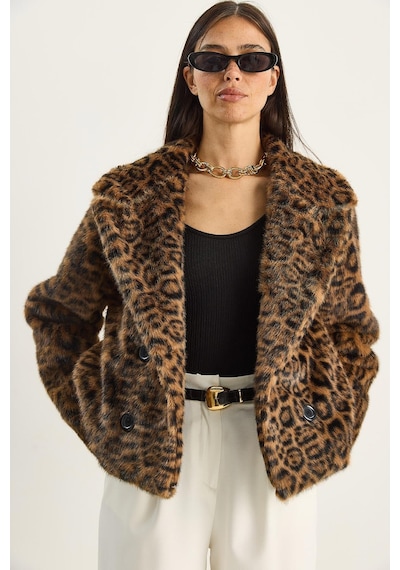 Shade Kadın Leopar Desenli Cep Detaylı Astarlı Suni Kürk 6962 60283772 - Kahverengi