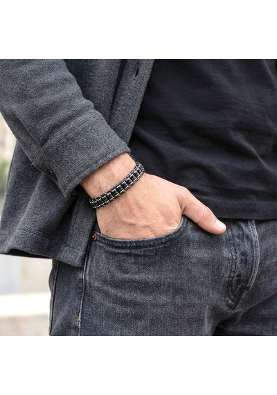 Moncuk Design Oniks & Hematit Çelik Örgülü Deri Bileklik 33512b22d2 Çok Renkli