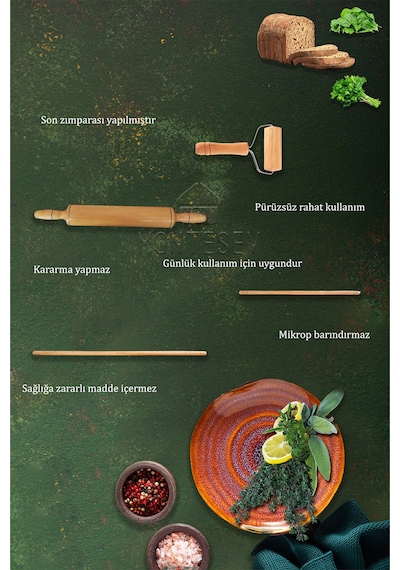 Zümrüt Seri Ahşap Hamur Açma Oklavası Merdanesi Rulosu 4 Lü Set