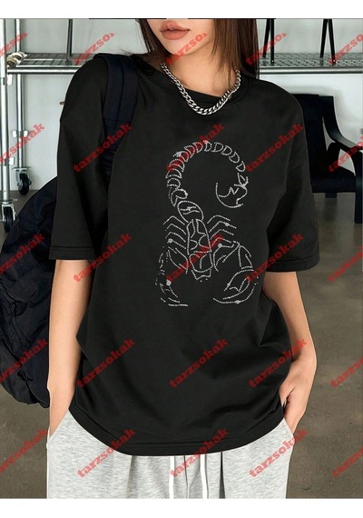 Startmore Unisex Akrep Baskılı Tshirt Beyaz Siyah