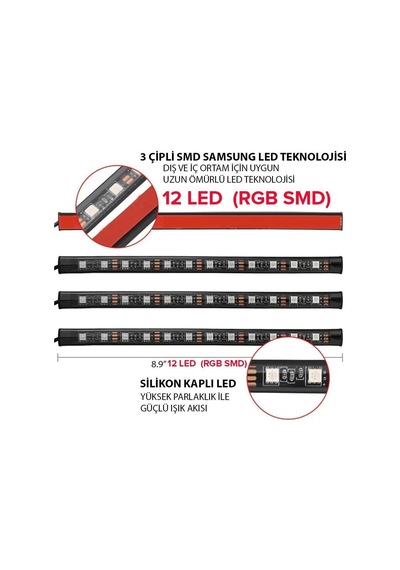 Araç İçi Ayak Altı Led Kumandalı Sese Duyarlı 12'li - Rgb