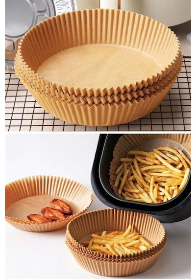50 Adet Air Fryer Pişirme Kağıdı Tek Kullanımlık Hava Fritöz Yağ Geçirmez Yapışmaz Tabak Model Kahverengi